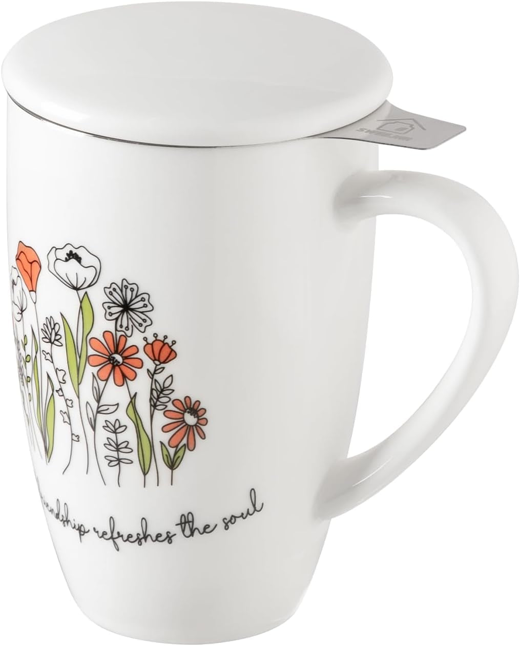 Sweejar Porcelain Tea Infuser Mug with Lid, 16 Oz Teacup with Strainers for Loose Leaf Tea, Microwave and Dishwasher Safe Coffee Mug(Turquoise)