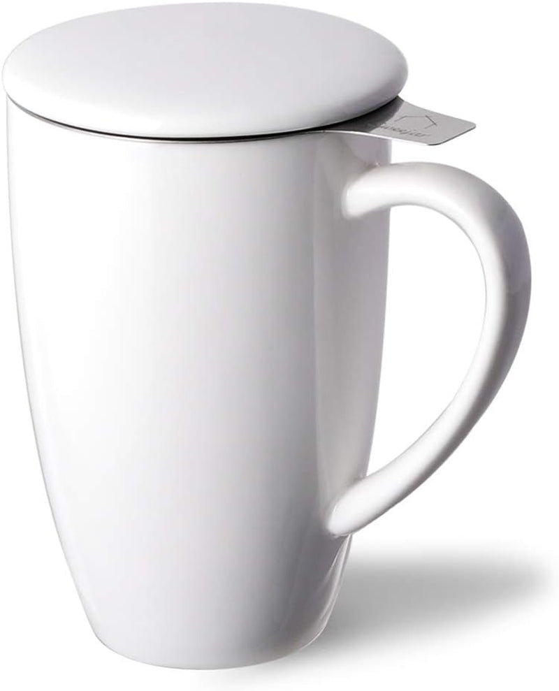 Sweejar Porcelain Tea Infuser Mug with Lid, 16 Oz Teacup with Strainers for Loose Leaf Tea, Microwave and Dishwasher Safe Coffee Mug(Turquoise)