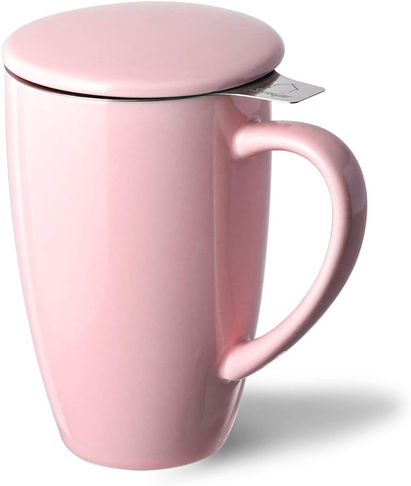 Sweejar Porcelain Tea Infuser Mug with Lid, 16 Oz Teacup with Strainers for Loose Leaf Tea, Microwave and Dishwasher Safe Coffee Mug(Turquoise)