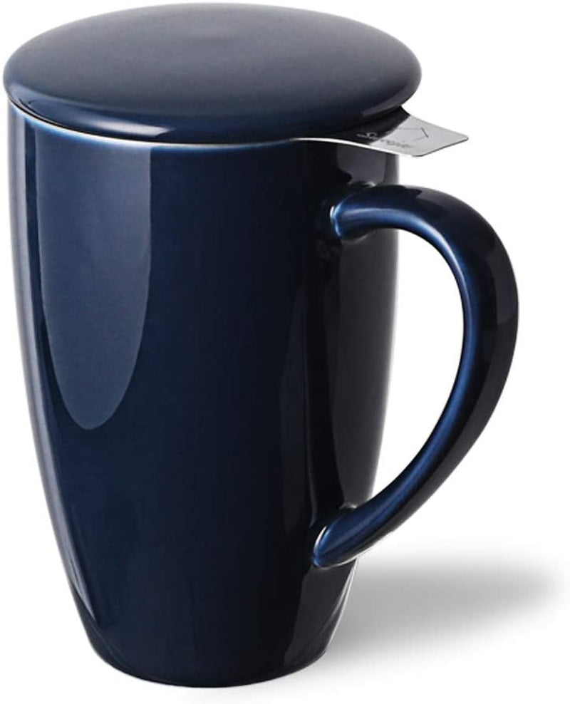 Sweejar Porcelain Tea Infuser Mug with Lid, 16 Oz Teacup with Strainers for Loose Leaf Tea, Microwave and Dishwasher Safe Coffee Mug(Turquoise)