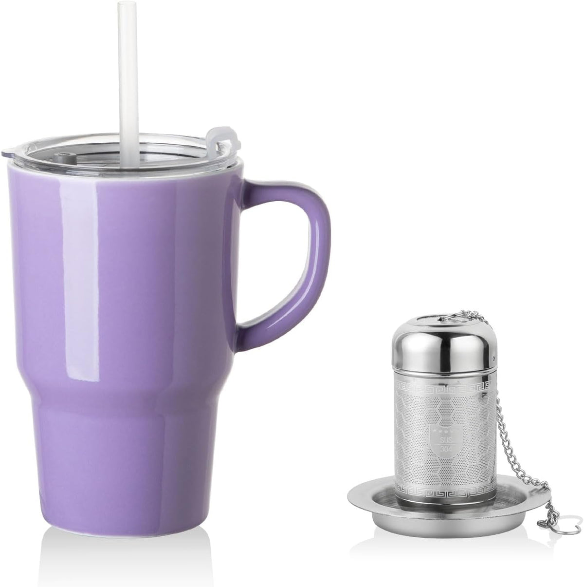 Sweejar Porcelain Tea Infuser Mug with Lid, 16 Oz Teacup with Strainers for Loose Leaf Tea, Microwave and Dishwasher Safe Coffee Mug(Turquoise)