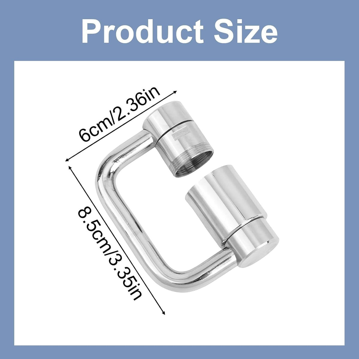 U-shaped faucet extender attached to a bathroom sink faucet at an angle.