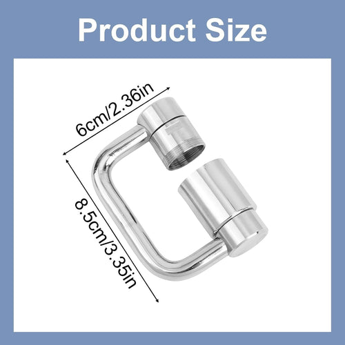 U-shaped faucet extender attached to a bathroom sink faucet at an angle.