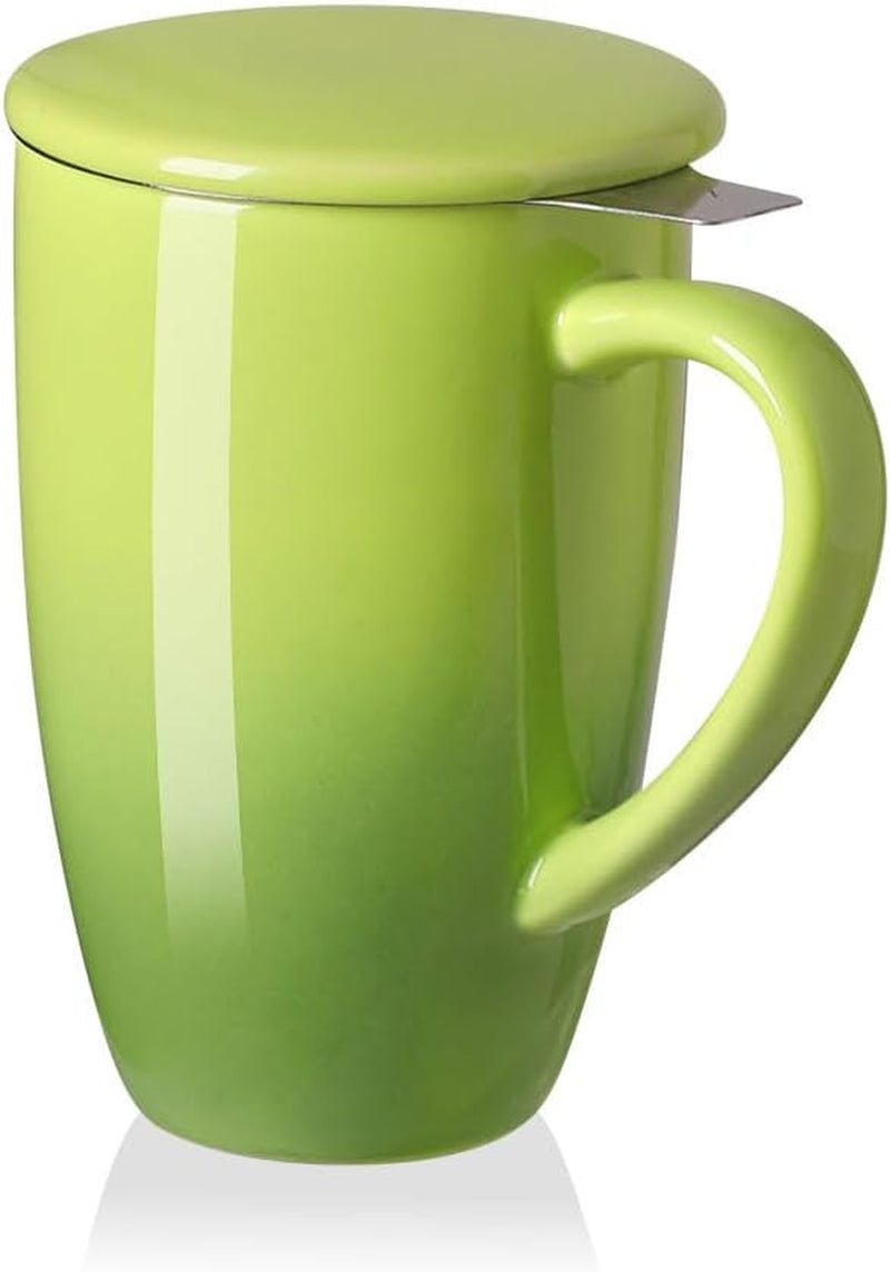 Sweejar Porcelain Tea Infuser Mug with Lid, 16 Oz Teacup with Strainers for Loose Leaf Tea, Microwave and Dishwasher Safe Coffee Mug(Turquoise)