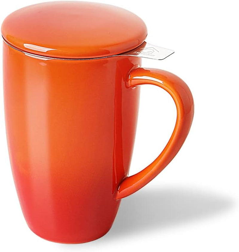 Sweejar Porcelain Tea Infuser Mug with Lid, 16 Oz Teacup with Strainers for Loose Leaf Tea, Microwave and Dishwasher Safe Coffee Mug(Turquoise)