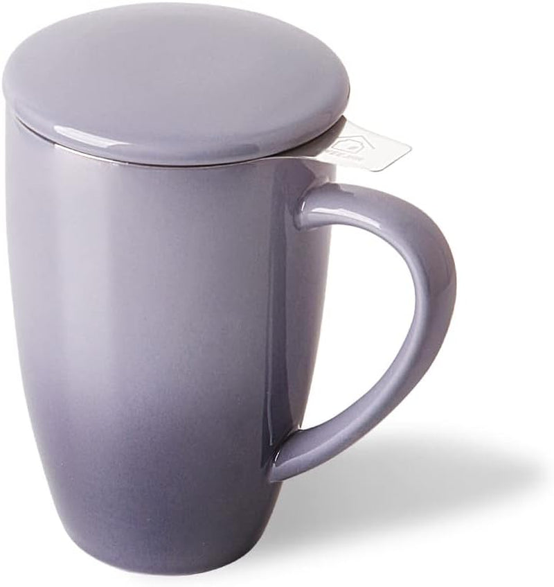 Sweejar Porcelain Tea Infuser Mug with Lid, 16 Oz Teacup with Strainers for Loose Leaf Tea, Microwave and Dishwasher Safe Coffee Mug(Turquoise)