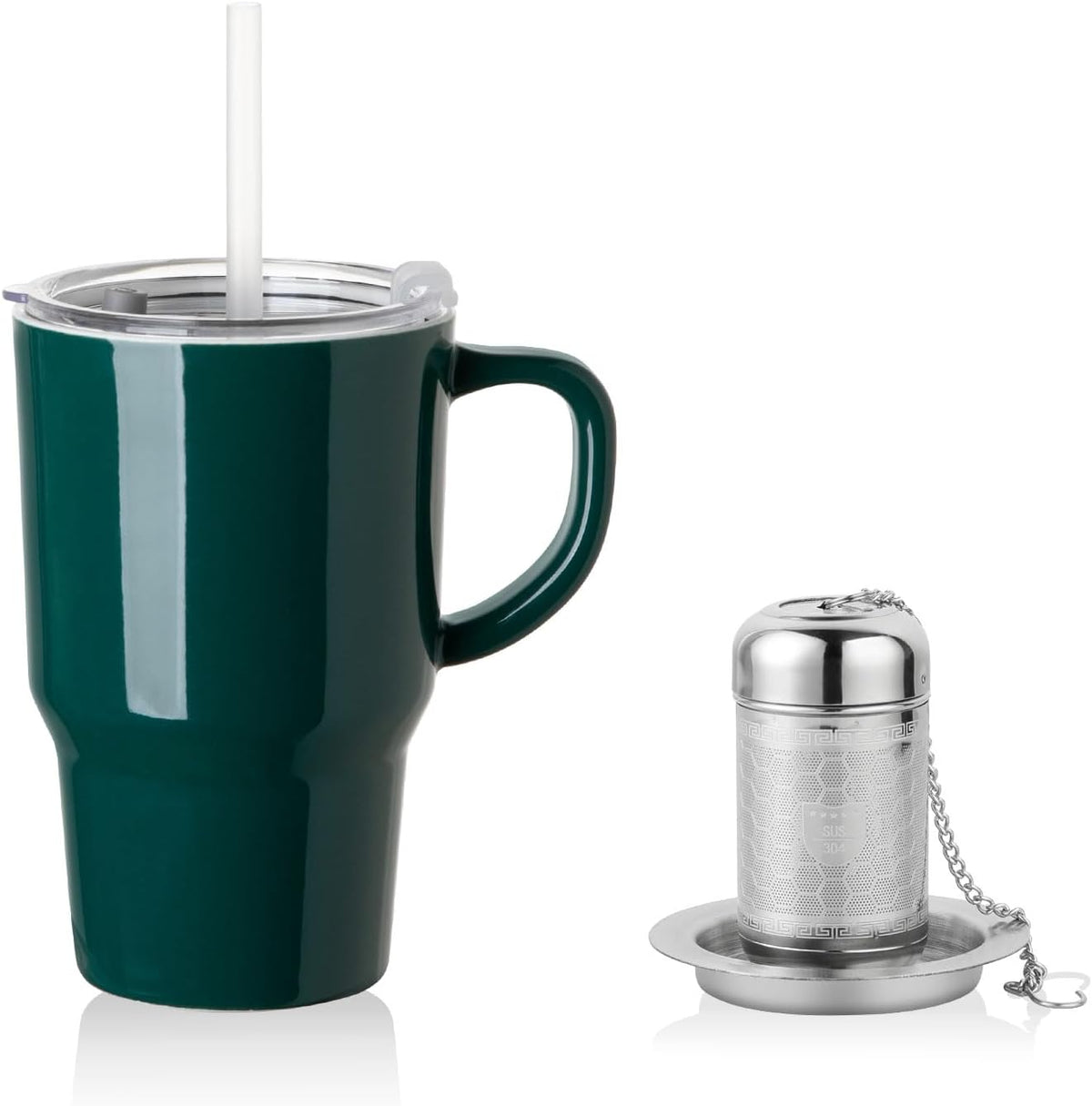 Sweejar Porcelain Tea Infuser Mug with Lid, 16 Oz Teacup with Strainers for Loose Leaf Tea, Microwave and Dishwasher Safe Coffee Mug(Turquoise)