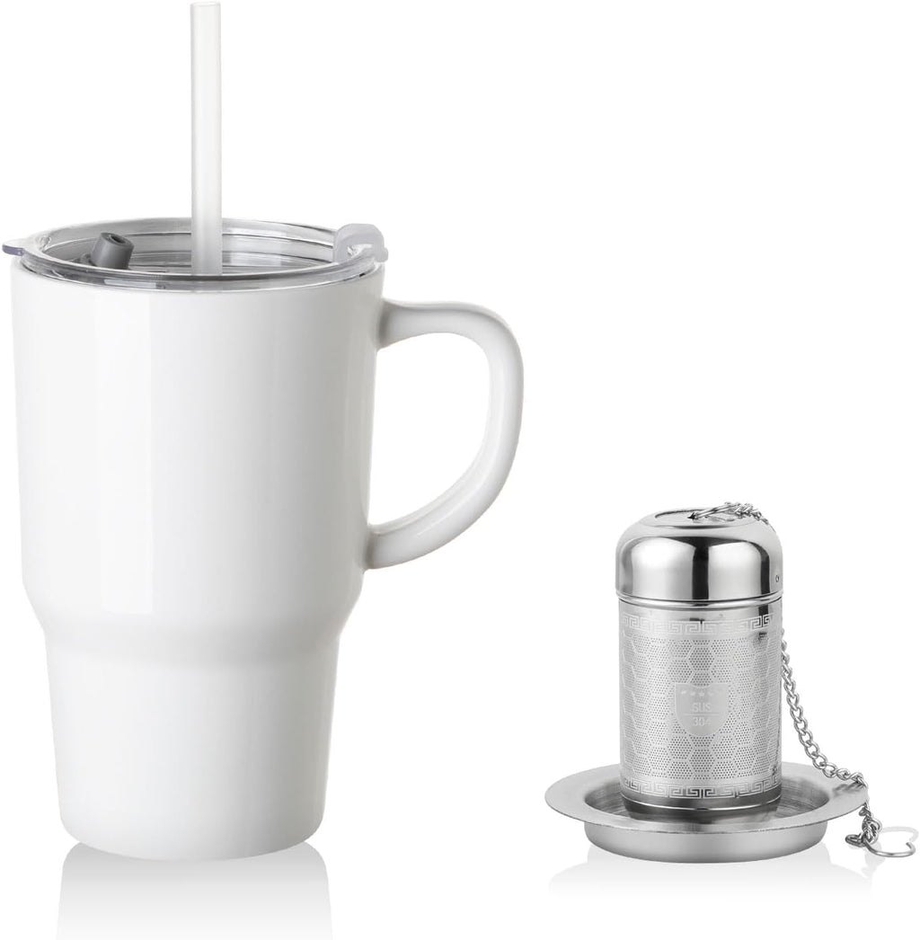 Sweejar Porcelain Tea Infuser Mug with Lid, 16 Oz Teacup with Strainers for Loose Leaf Tea, Microwave and Dishwasher Safe Coffee Mug(Turquoise)