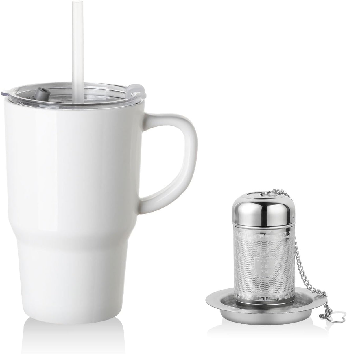 Sweejar Porcelain Tea Infuser Mug with Lid, 16 Oz Teacup with Strainers for Loose Leaf Tea, Microwave and Dishwasher Safe Coffee Mug(Turquoise)