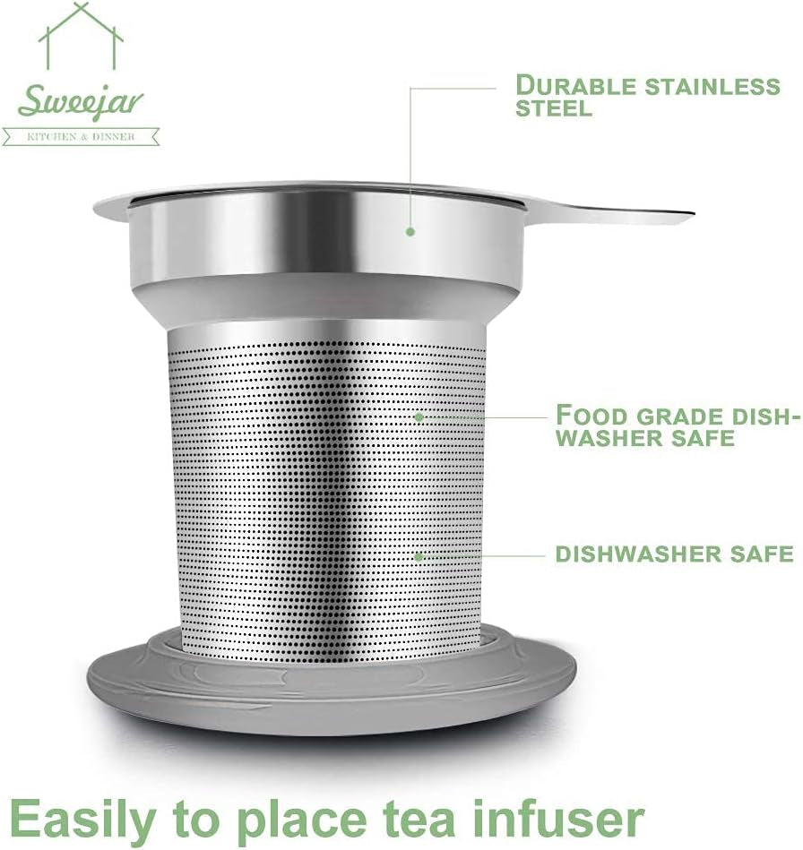 Sweejar Porcelain Tea Infuser Mug with Lid, 16 Oz Teacup with Strainers for Loose Leaf Tea, Microwave and Dishwasher Safe Coffee Mug(Turquoise)