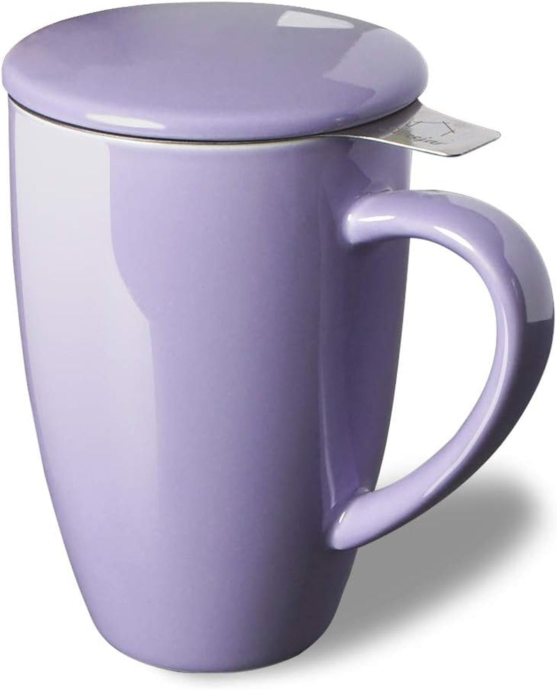 Sweejar Porcelain Tea Infuser Mug with Lid, 16 Oz Teacup with Strainers for Loose Leaf Tea, Microwave and Dishwasher Safe Coffee Mug(Turquoise)