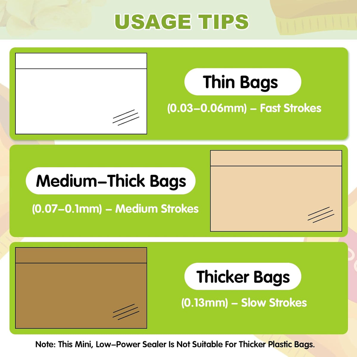 Rechargeable handheld mini bag sealer sealing the top of a snack bag.