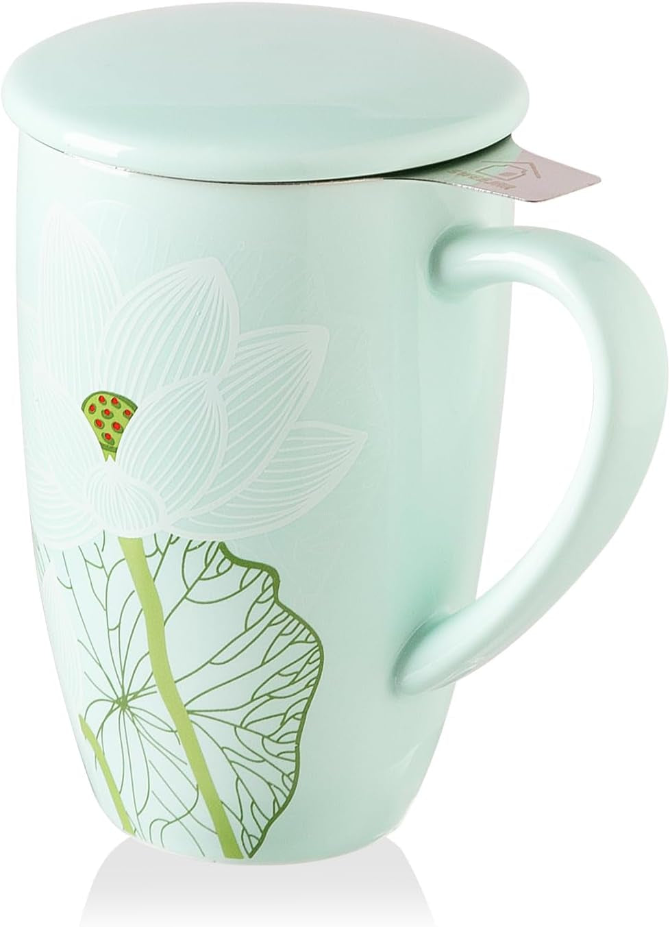 Sweejar Porcelain Tea Infuser Mug with Lid, 16 Oz Teacup with Strainers for Loose Leaf Tea, Microwave and Dishwasher Safe Coffee Mug(Turquoise)
