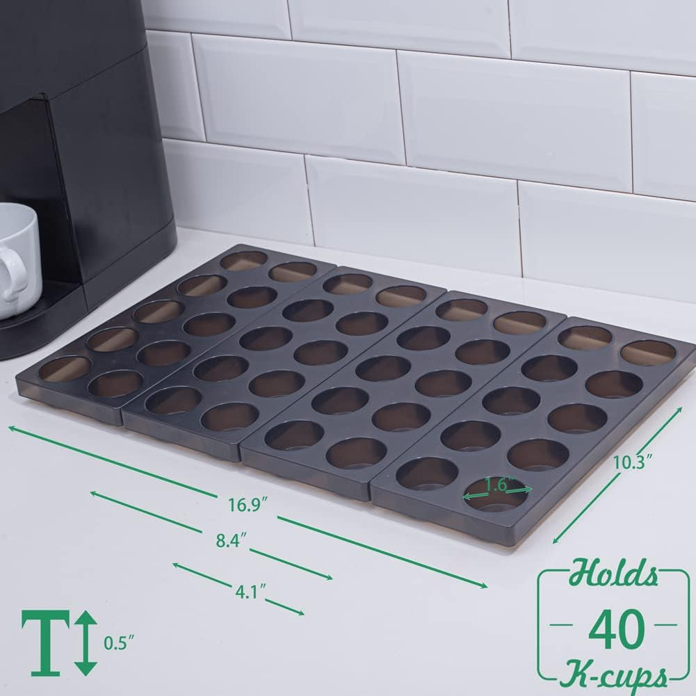 Coffee pod drawer organizer tray holding K-Cup pods with non-slip pads underneath.