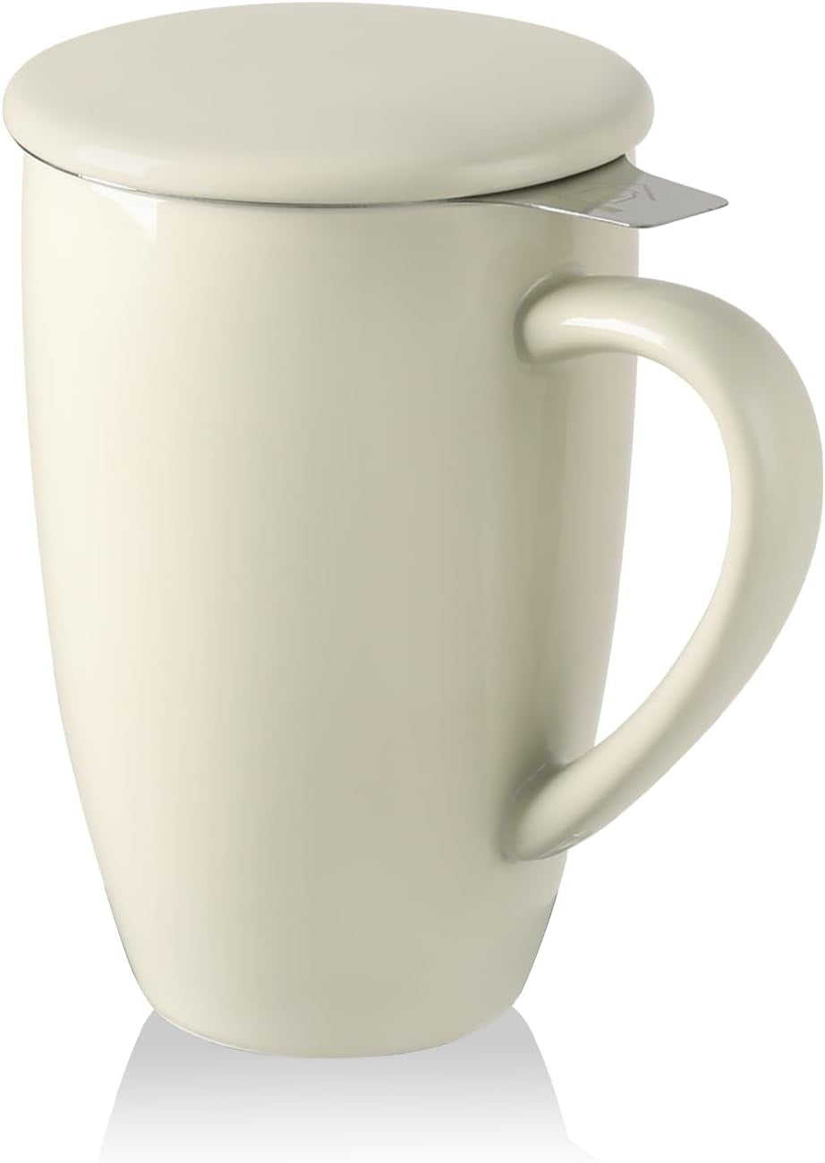 Sweejar Porcelain Tea Infuser Mug with Lid, 16 Oz Teacup with Strainers for Loose Leaf Tea, Microwave and Dishwasher Safe Coffee Mug(Turquoise)