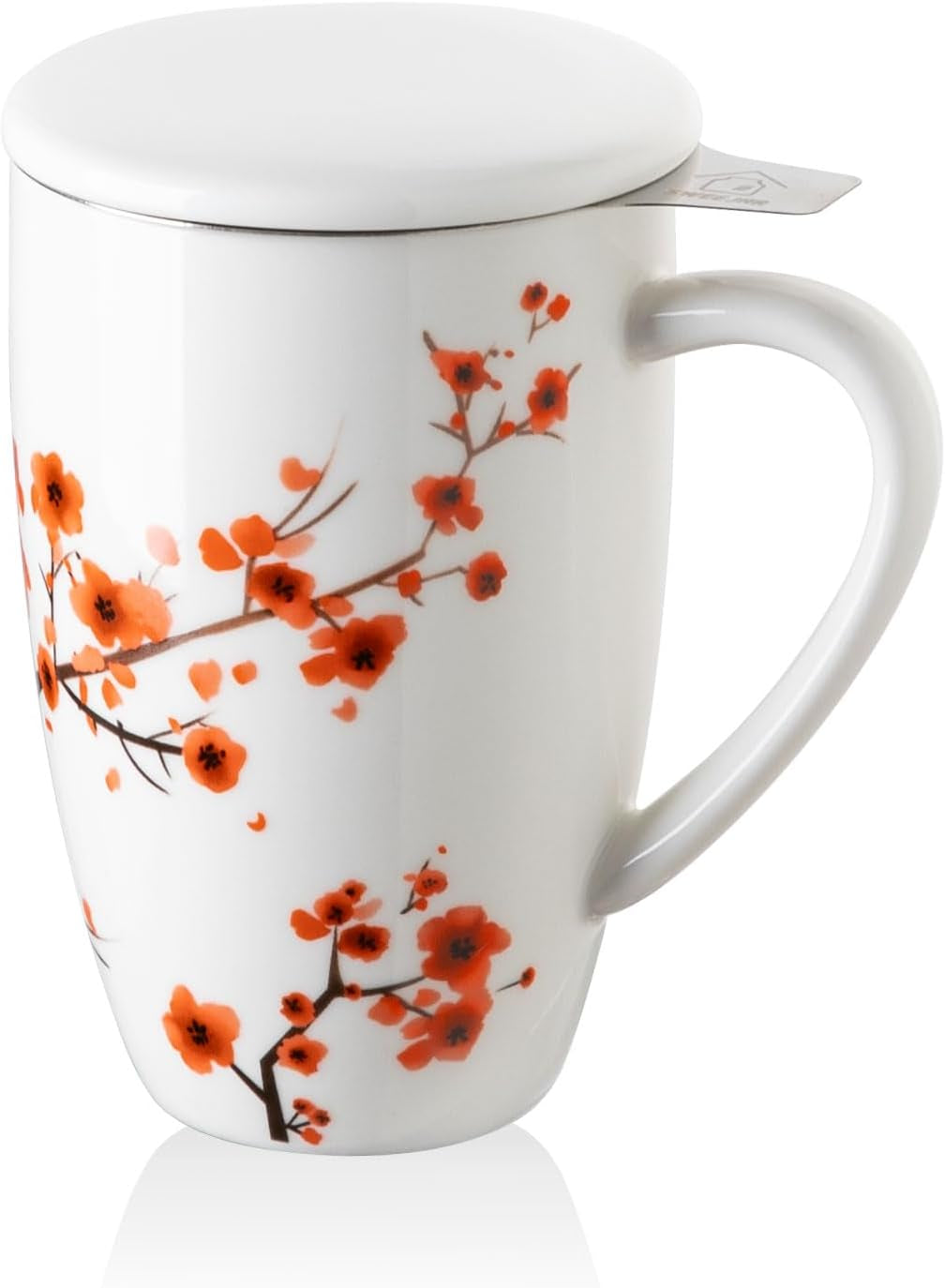 Sweejar Porcelain Tea Infuser Mug with Lid, 16 Oz Teacup with Strainers for Loose Leaf Tea, Microwave and Dishwasher Safe Coffee Mug(Turquoise)