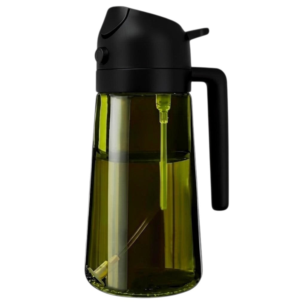 Simpson 500ml olive oil spray and pour bottle with a green glass container and black handle and nozzle