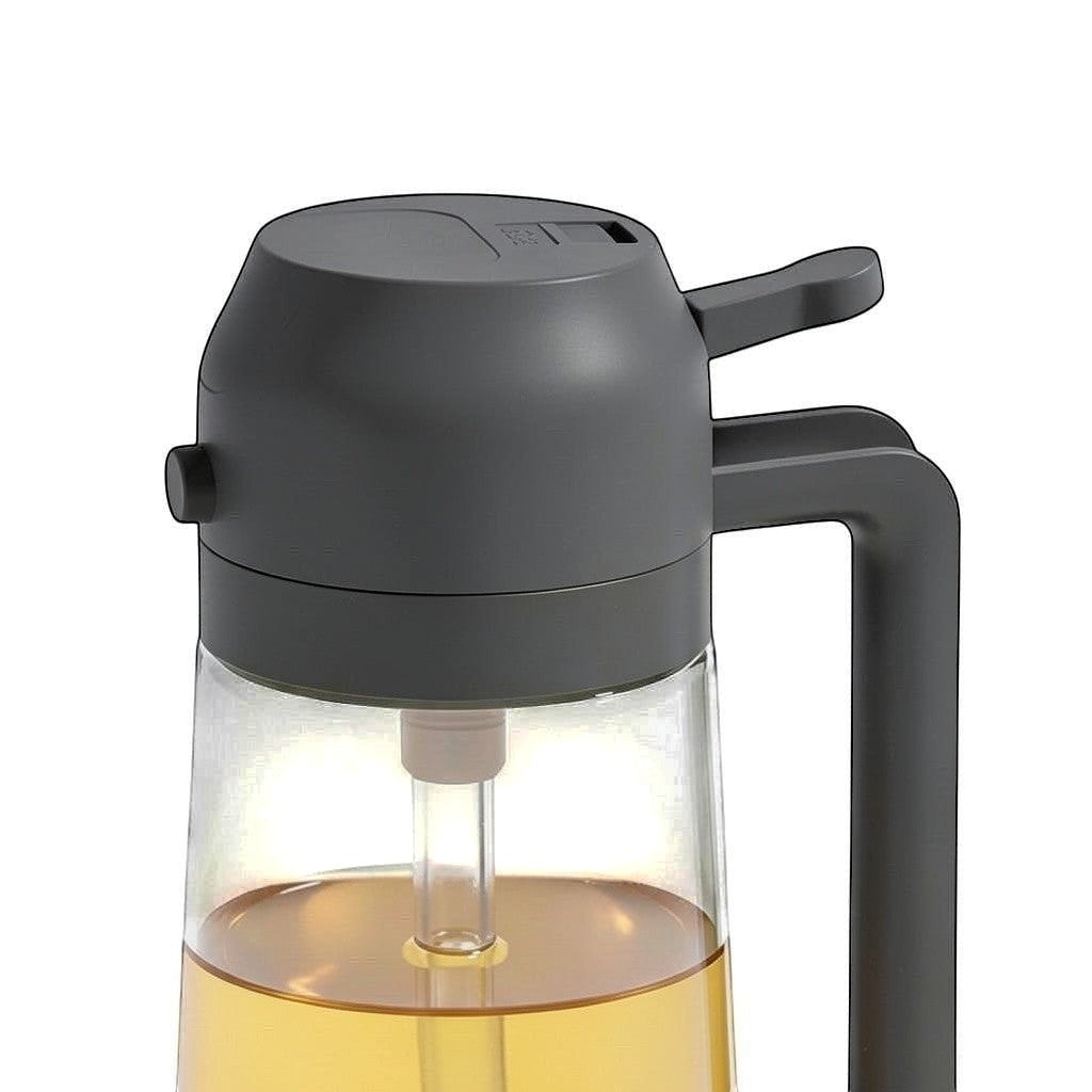 Simpson 500ml olive oil spray and pour bottle with a charcoal grey lid and handle on a white background