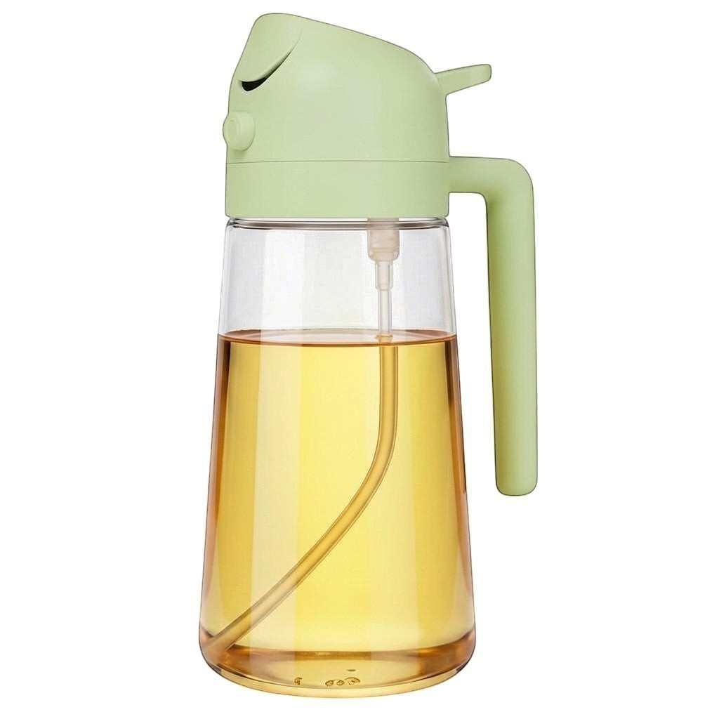 Simpson 500ml 2-in-1 olive oil spray and pour bottle with a light green lid and handle and clear glass base.