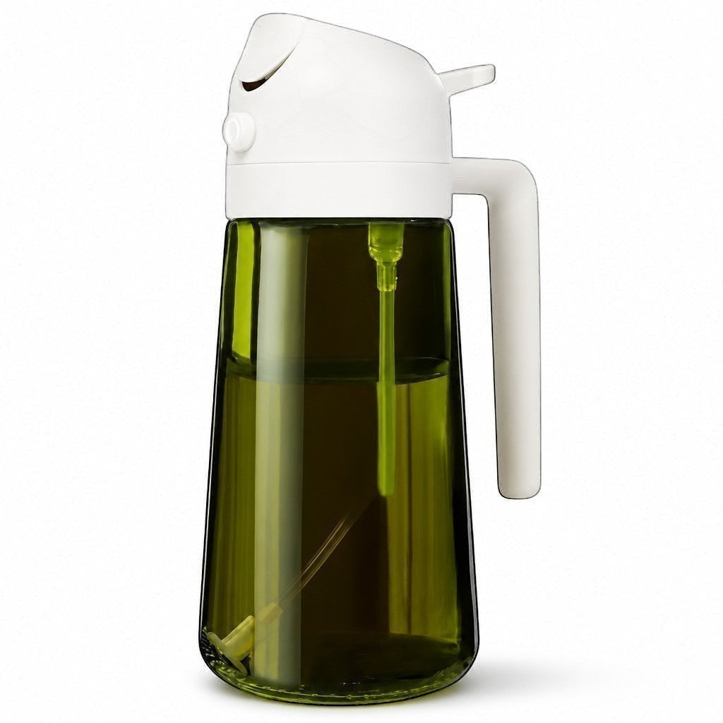 Simpson 500ml olive oil bottle with a white handle and dual-function spray and pour nozzle for precise cooking control