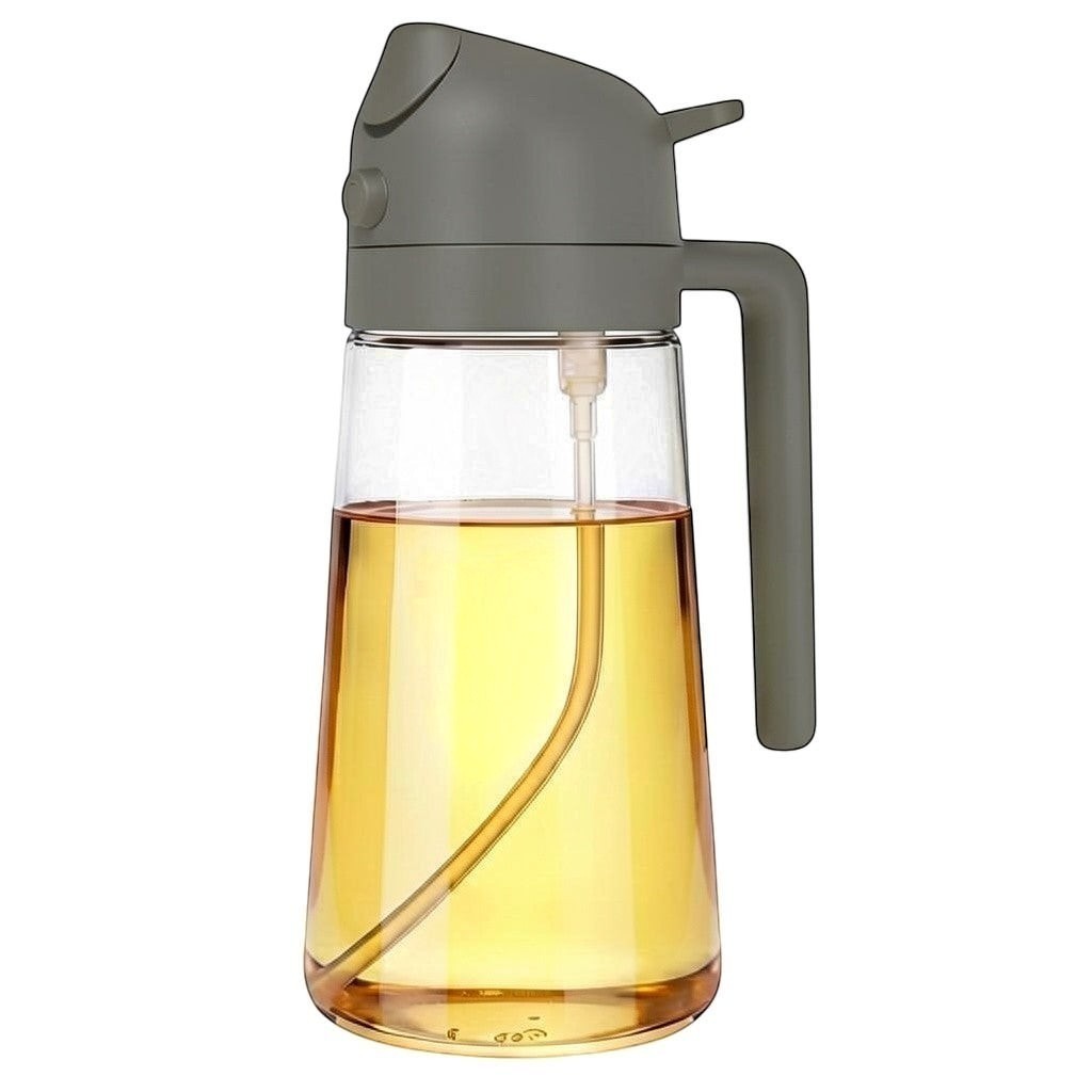 Simpson 500ml 2-in-1 olive oil spray and pour bottle with a clear glass base and olive green lid and handle